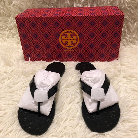 Tory Burch Thora Patent Calf Flip Flops Sandals